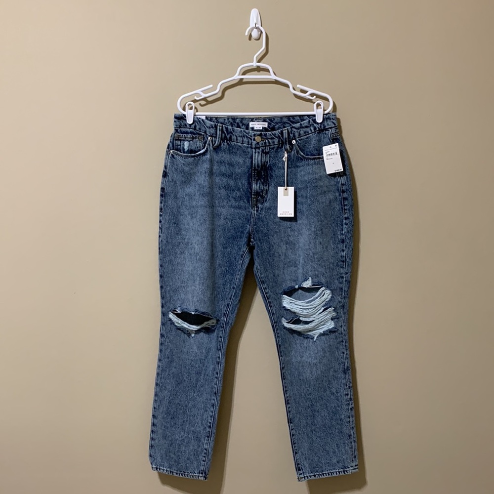 Good American Good Classic Indigo Distressed Jeans-Size 14/32” x 28” NWT